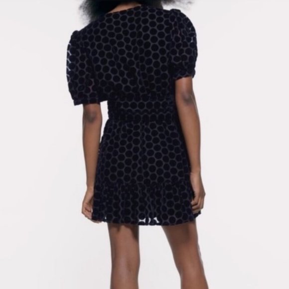 Nwt Zara Black Velvet Polka Dot Dress 